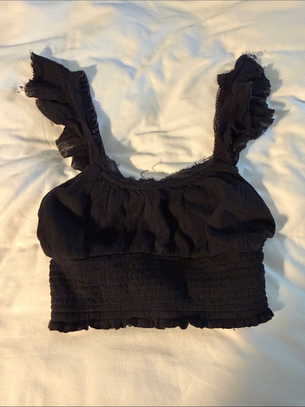 Free People Black Ruffle Strap Crop Top